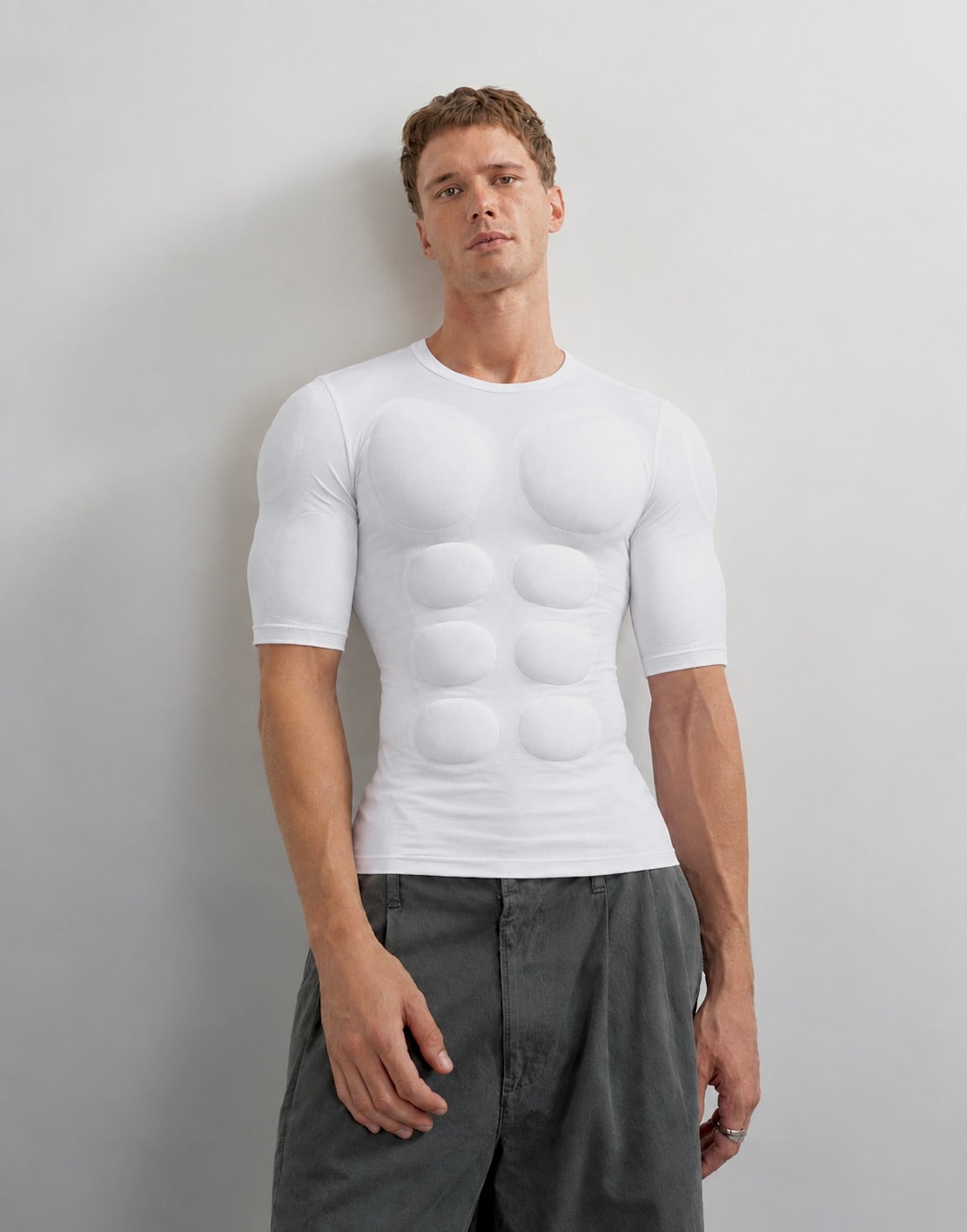 WHITE 3D MUSCLE SHIRT